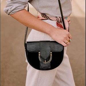 Sezane Black Leather & Suede Cross Body Bag